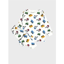 Aliş Kids Erkek Çocuk %100 Pamuklu Beyaz Araba Iş Makinesi Desenli Uzun Kollu Pijama Takımı