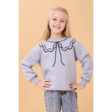 Perendi Kız Çocuk Bisiklet Yaka Baskılı Şardonlu Kışlık Sweatshirt - Gri