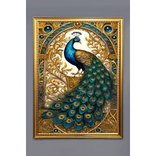 Dolce Mariee Tavuskuşu Desenli Dijital Baskılı Kadife Kumaş Çerçeveli Tablo TBL0082