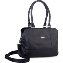  Nas Bag Kadın Büyük Boy Üç Bölmeli Omuz Çantası Siyah Victoria