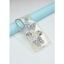 FoxPower Oppo A60 Kılıf Kelebek Desenli Parlak Simli Kapak