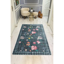 Dolce Mariee Parlak Kadife Kumaş Dijital Baskı Vintage Desenli Dot Kaymaz Tabanlı Halı H0019