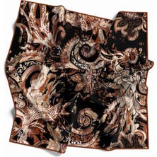 Violla Twill Şal Desenli Taba Renkli 90X90 Eşarp (Ipek Içermez) Kenar Dikiş Şekli El Dikişli
