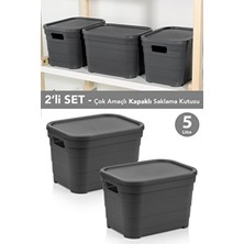 Meleni Home 2 Adet Kapaklı Dekoratif Piramit Saklama Kutusu - Dolap Düzenleyici Organizer Kutu 5 Litre Antrasit