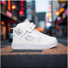 Lento Dragon Baskılı Yüksek Bilekli Cırtlı Beyaz Sneaker Çocuklar İçin Moda Ayakkabı