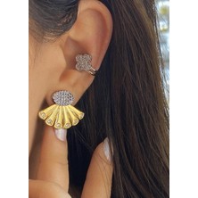 H&S Aksesuar Tasarım Ithal Çelik Taşlı Yelpaze Küpe