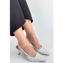 Shoegar Sione Gümüş Cilt Topuklu Ayakkabı