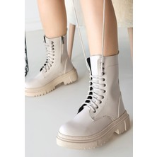 Shoegar Caxa Bej Cilt Bağcıklı Bot