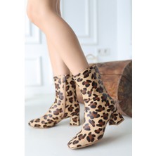 Shoegar Birta Leopar Cilt Streç Topuklu Bot