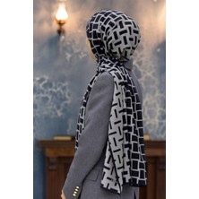 Vissona Lüks Medine Ipeği Kareli Desenli Gri  Renkli 75X195 Kırışmaz Şal Moss Krep Dikiş Tipi Italyan Dikişli