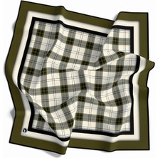 Violla Twill Ekose Desenli Haki Renkli 90X90 Eşarp (Ipek Içermez) Kenar Dikiş Şekli El Dikişli
