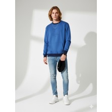 Ribana Classic Unısex Regular Fit Bisiklet Yaka Aslan Baskılı Üç Iplik Cep Detaylı Lacivert Sweatshirt