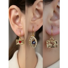 NKT Collection Bavul Nazar Göz Kalp Zarf Sembol Figürlü 3’lü Kadın Küpe Set