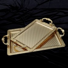 Arow Palermo Dikdörtgen 2'li Tepsi - Altın - 25 cm + 20 cm