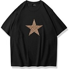 Trendiz Kadın Leopar Yıldız Tshirt Siyah