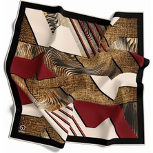 Violla Twill Dalgalı Geometrik Desenli Bordo Renkli 90X90 Eşarp (Ipek Içermez) Kenar Dikiş Şekli El Dikişli