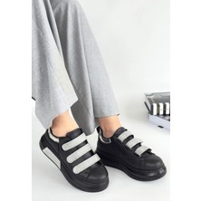 Shoegar Elika Siyah Cilt Simli Cırt Cırtlı Spor Ayakkabı