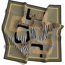 Violla Twill Geometrik Desenli Haki Renkli 90X90 Eşarp (Ipek Içermez) Kenar Dikiş Şekli El Dikişli