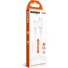 CetKing Uyumlu 2 Metre Type-C To USB Kablo – 3.4A Hızlı Şarj ve Veri Aktarımı, Beyaz | Onopo Q4