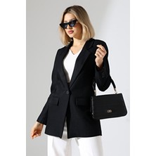 Lokadi Kadın Tek Düğme Blazer Ceket Siyah Regular Kalıp Uzun Kol Resmi Stil