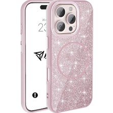 CetKing iPhone Kılıf M-Safe Şarj Özellikli Parlayan Simli Sararmaz Kılıf (Pembe, iPhone 16 Pro Max)