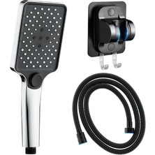 CetKing Aqua Kare Üç Fonksiyonlu Duş Başlığı, Yapışkanlı Duş Askısı ve Örgülü Duş Hortumu Seti