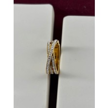 Calista Aksesuar Çapraz Küçük Sıralı Taşlı Gold Yüzük