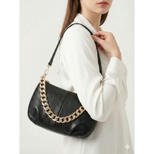 Oueen Elizabeth Yumuşak Suni Deri Mika Gold Zincir Detaylı Kadın Omuz Çantası