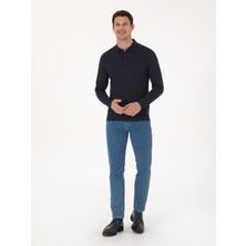 Cacharel Lacivert Regular Fit Yün Karışımlı Polo Yaka Basic Triko Kazak 50318855 VR033