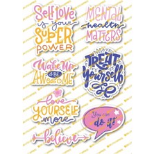 One Little Happiness Motivasyon Temalı Sticker Seti - 7 Adet Etiket Seti- Telefon, Tablet, Defter Laptop Uyumlu Etiket