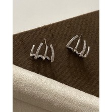 H&S Aksesuar Gümüş Ithal Zirkon Taşlı Çoklu Küpe