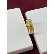 Calista Aksesuar Küçük Renkli Taşlı Gold Yüzük