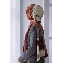 Vissona Lüks Medine Ipeği Yaprak Desenli Gül Kurusu - Gri Renkli 75X195 Kırışmaz Şal Moss Krep Dikiş Tipi Italyan Dikişli