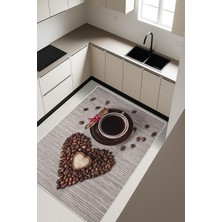 Dolce Mariee Kahve Fincanı Desenli Dijital Baskı Kaymaz Taban Mutfak Halısı H0057