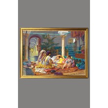 Dolce Mariee Haremde Yaşam Desenli Dijital Baskılı Kadife Kumaş Çerçeveli Tablo TBL0066