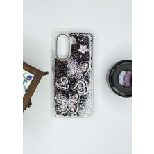 FoxPower Poco X7 Pro Kılıf Kelebek Desenli Parlak Simli Kapak