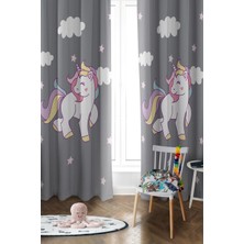 Dolce Mariee Parlak Saten Mikro Kumaş Çift Kanat Çocuk Odası Fon Perde Takımı PRD0044