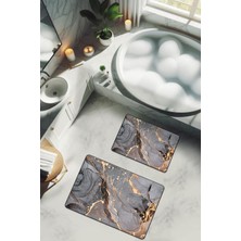 Dolce Mariee Yıkanabilir Kaymaz Tabanlı Modern Desenli 2'li Banyo Paspas Takımı BPS0019