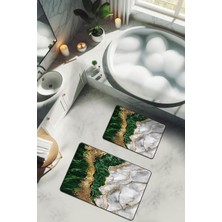 Dolce Mariee Yıkanabilir Kaymaz Tabanlı Modern Desenli 2'li Banyo Paspas Takımı BPS0029