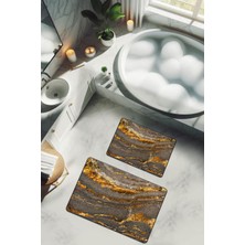 Dolce Mariee Yıkanabilir Kaymaz Tabanlı Modern Desenli 2'li Banyo Paspas Takımı BPS0036