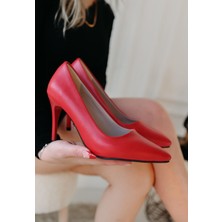 Shoegar Jilya Kırmızı Cilt Stiletto Ayakkabı