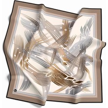 Violla Twill Geometrik Desenli Bej Renkli 90X90 Eşarp (Ipek Içermez) Kenar Dikiş Şekli El Dikişli