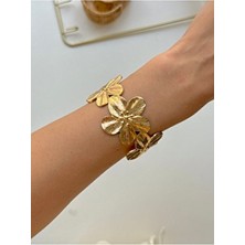 Youes Jewelry Çelik Kalın Çiçek Kelepçe Bilezik Ayarlanabilir Paslanmaz Çelik Unisex