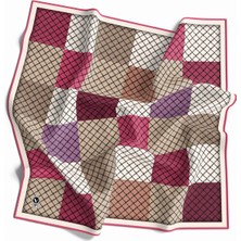 Violla Twill Kare Desenli Pembe Renkli 90X90 Eşarp (Ipek Içermez) Kenar Dikiş Şekli El Dikişli