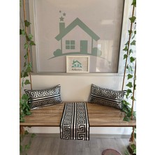 Kırlentim Siyah Zemin Labirent Desen Gümüş Varak Kırlent-Runner 3lü Kombin