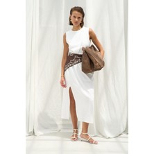 Nauve Beyaz Keten Elbise