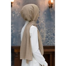 Vissona Lüks Medine Ipeği Hasır Desenli Bej Renkli 75X195 Kırışmaz Şal Moss Krep Dikiş Tipi Italyan Dikişli