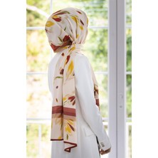 Vissona Lüks Medine Ipeği Lale Desenli Bordo Renkli 75X195 Kırışmaz Şal Moss Krep Dikiş Tipi Italyan Dikişli