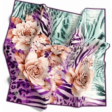 Violla Twill Renkli Şerit Desenli Mor Renkli 90X90 Eşarp (Ipek Içermez) Kenar Dikiş Şekli El Dikişli