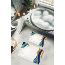 Dolce Mariee Yıkanabilir Kaymaz Tabanlı Modern Desenli 2'li Banyo Paspas Takımı BPS0028